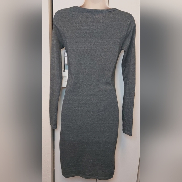 Leith NWT Size Small Grey Ruched Long Sleeve Bodycon Midi Dress Office Date Chic - Picture 10 of 11